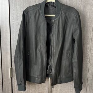 Super Dry- Idris edition- Black Leather Bomber Jacket
